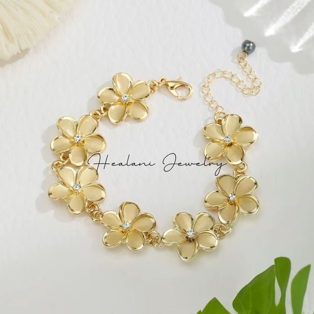 Gold Plumeria CZ Bracelet